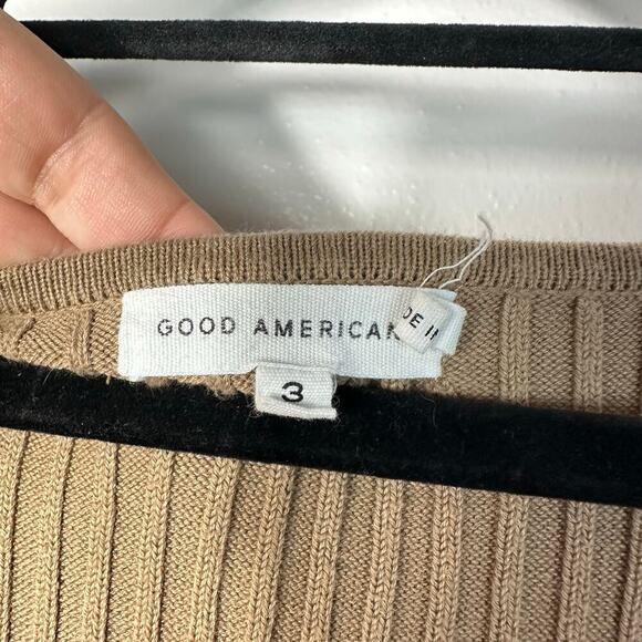 Good American Dress Belted Body Midi Ribbed Knit Stretch Taupe Tan Brown 3 L - Picture 5 of 10